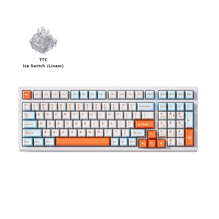 MCHOSE G98 clavier mécanique bleu clair et Orange sans fil RVB